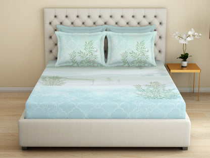 Essentials Premium 100 % Cotton  Large Bedsheet, 180 TC, Floral, Light Aqua
