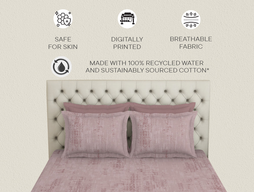 Essentials Premium 100 % Cotton  Large Bedsheet, 180 TC, Geometric, Blush