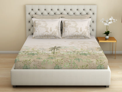 Essentials Premium 100 % Cotton  Large Bedsheet, 180 TC, Floral, Light Aqua