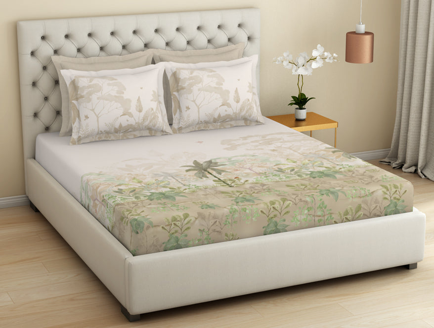 Essentials Premium 100 % Cotton  Large Bedsheet, 180 TC, Floral, Light Aqua