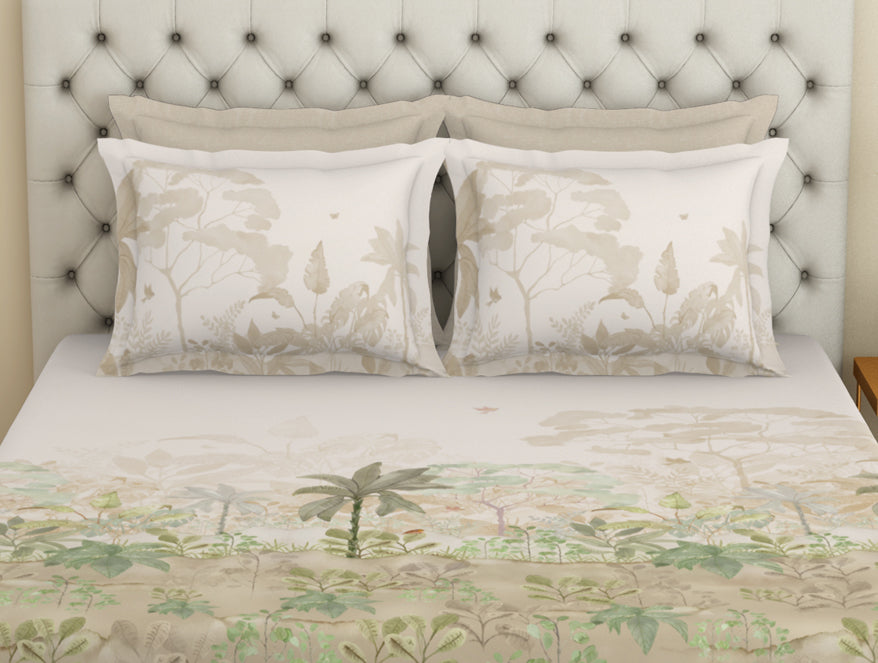 Essentials Premium 100 % Cotton  Large Bedsheet, 180 TC, Floral, Light Aqua