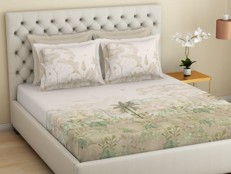 Essentials Premium 100 % Cotton  Large Bedsheet, 180 TC, Floral, Light Aqua