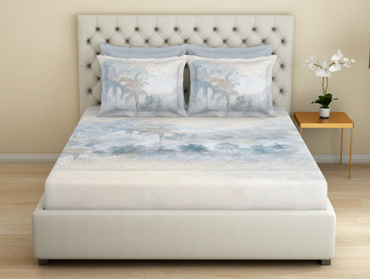 Essentials Premium 100 % Cotton  Large Bedsheet, 180 TC, Floral, Light Blue