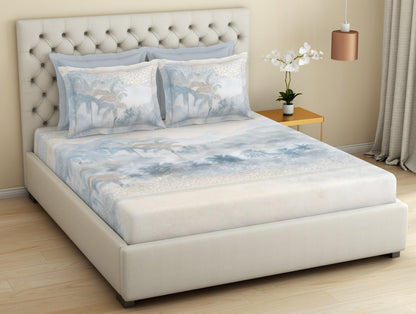 Essentials Premium 100 % Cotton  Large Bedsheet, 180 TC, Floral, Light Blue