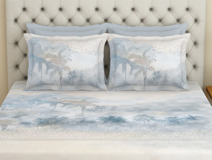 Essentials Premium 100 % Cotton  Large Bedsheet, 180 TC, Floral, Light Blue