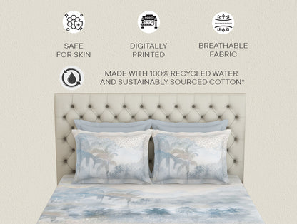 Essentials Premium 100 % Cotton  Large Bedsheet, 180 TC, Floral, Light Blue