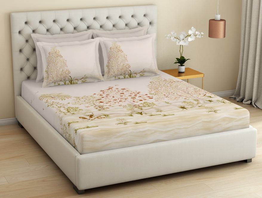 Essentials Premium 100 % Cotton  Large Bedsheet, 180 TC, Floral, Blush