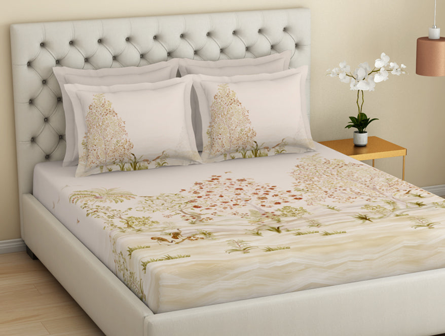Essentials Premium 100 % Cotton  Large Bedsheet, 180 TC, Floral, Blush