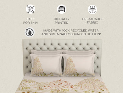 Essentials Premium 100 % Cotton  Large Bedsheet, 180 TC, Floral, Blush