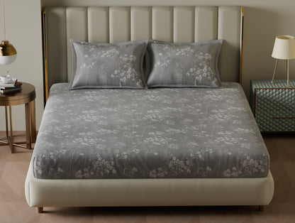 Innovations Hygro Cotton  Large Bedsheet, 210 TC, Floral, Grey