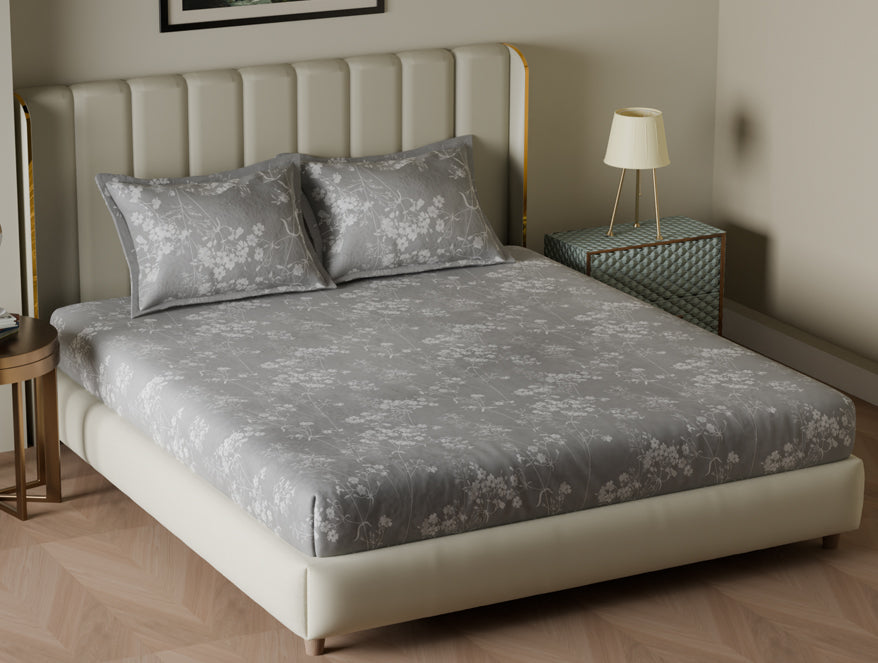 Innovations Hygro Cotton  Large Bedsheet, 210 TC, Floral, Grey