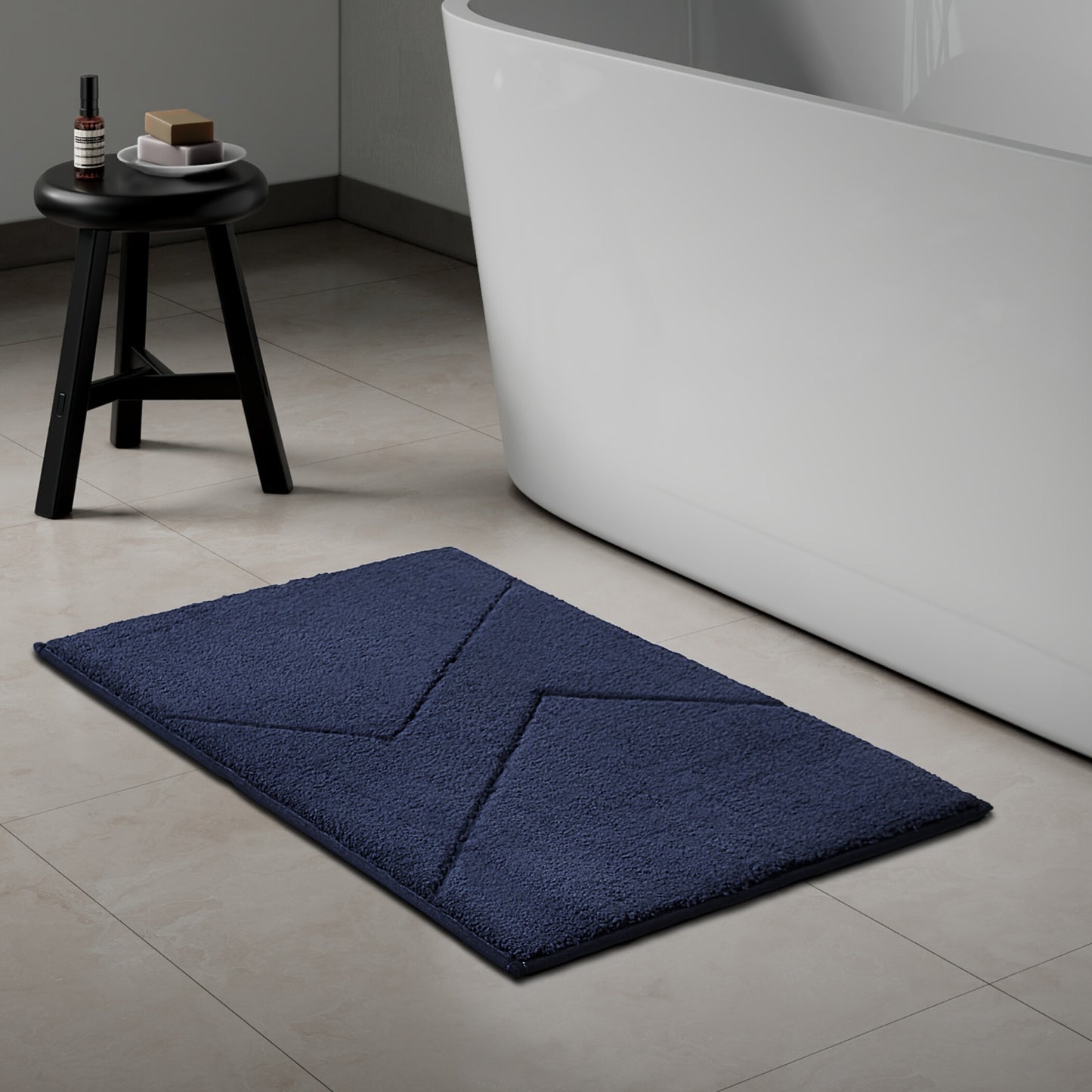 Swift Flow Polyester Small Bath Mat, 1677 GSM, Solid, Navy