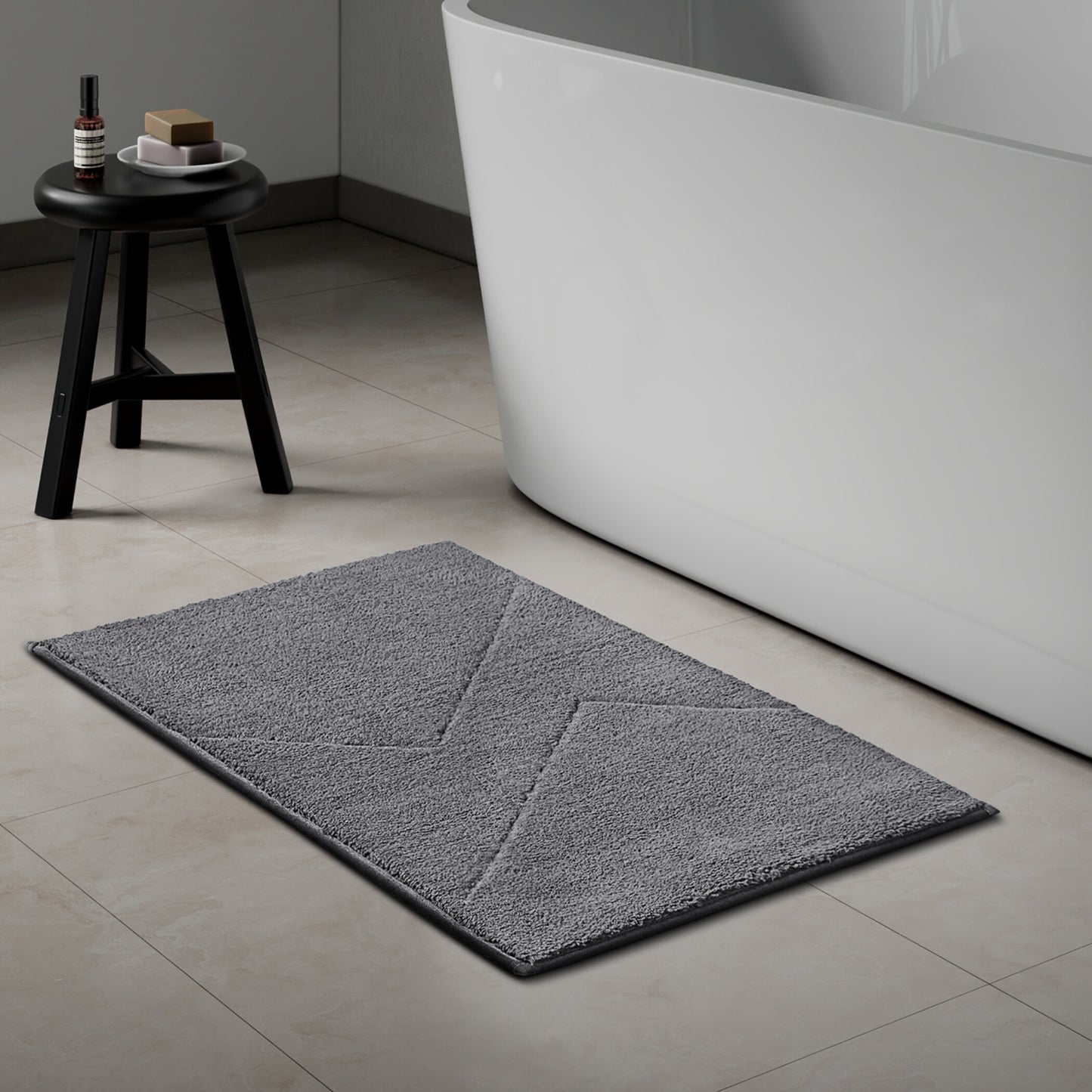 Swift Flow Polyester Small Bath Mat, 1677 GSM, Solid, Light Grey
