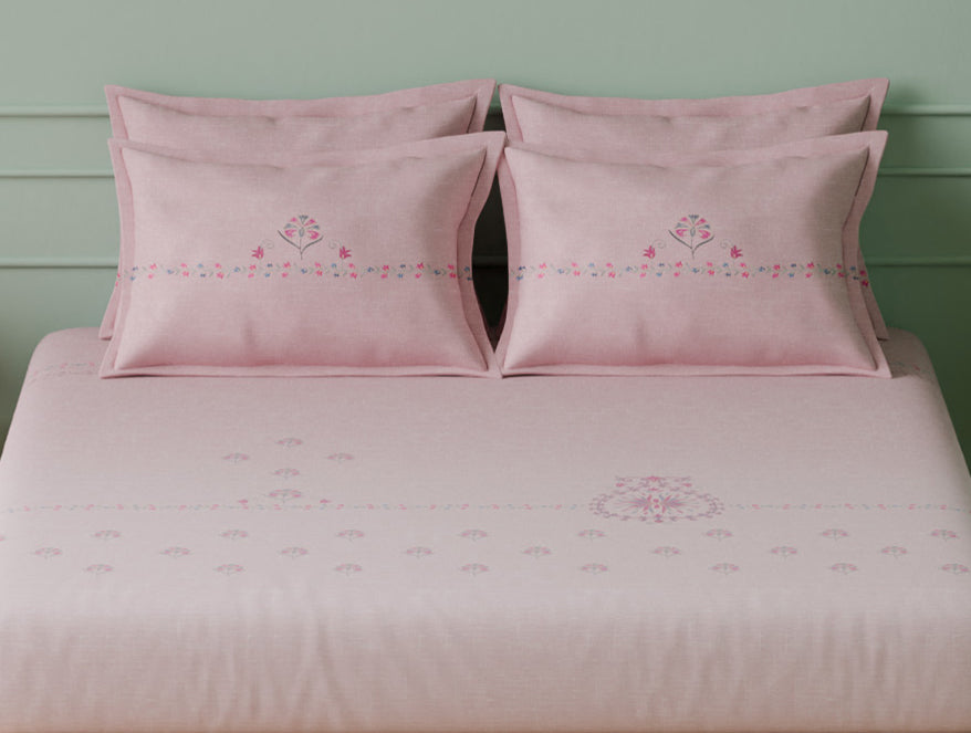 Luxury Egyptian Cotton  Large Bedsheet, 350 TC, Ornate, Blush