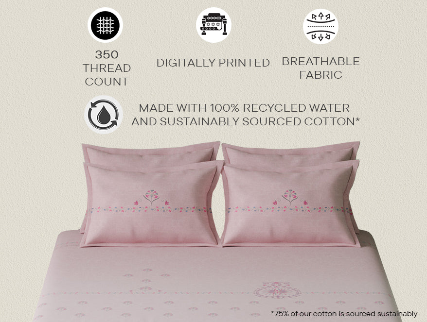 Luxury Egyptian Cotton  Large Bedsheet, 350 TC, Ornate, Blush