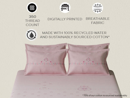 Luxury Egyptian Cotton  Large Bedsheet, 350 TC, Ornate, Blush
