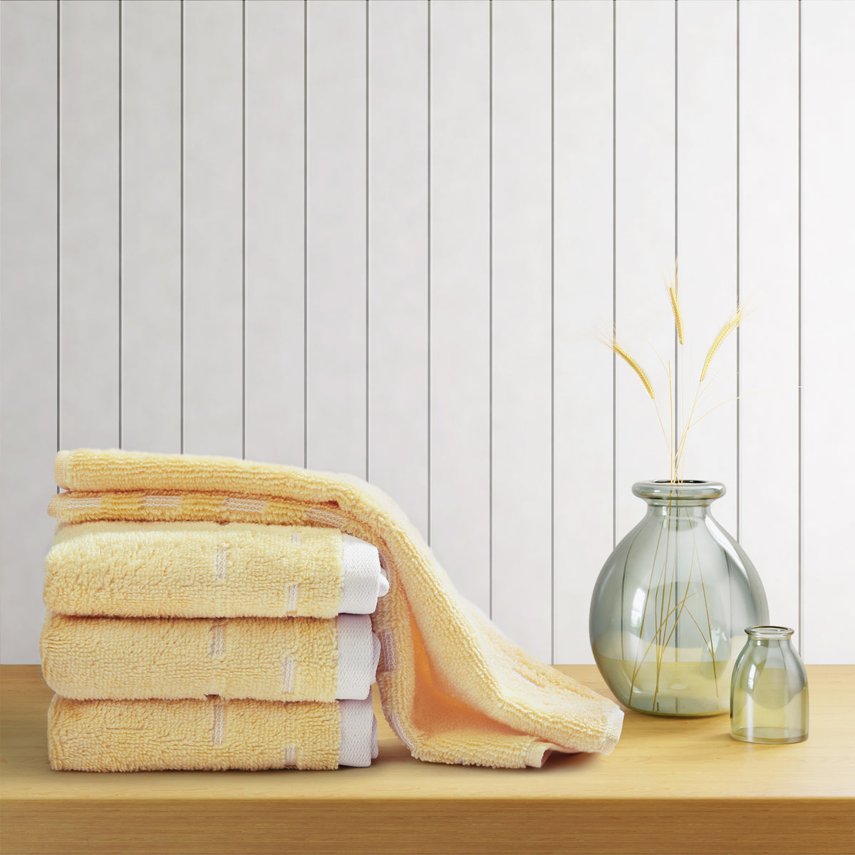Airsoft 100% Cotton Face Towel Set (4 Pcs), 450 GSM, Solid, Yellow
