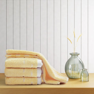 Airsoft 100% Cotton Face Towel Set (4 Pcs), 450 GSM, Solid, Yellow