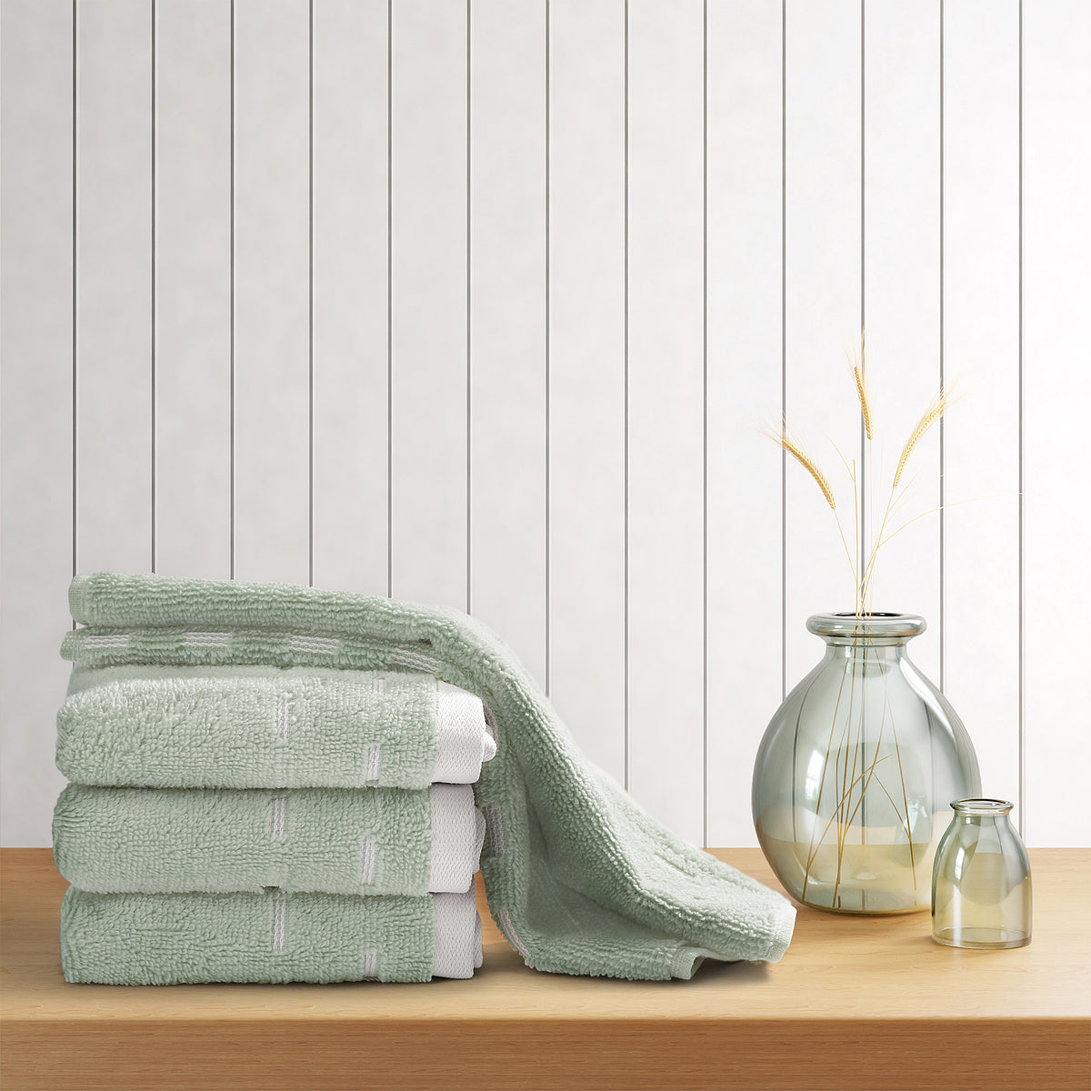 Airsoft 100% Cotton Face Towel Set (4 Pcs), 450 GSM, Solid, Light Green