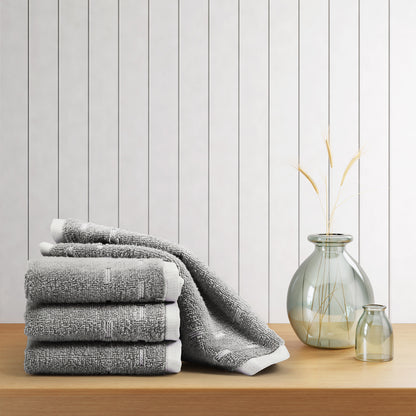Airsoft 100% Cotton Face Towel Set (4 Pcs), 450 GSM, Solid, Grey