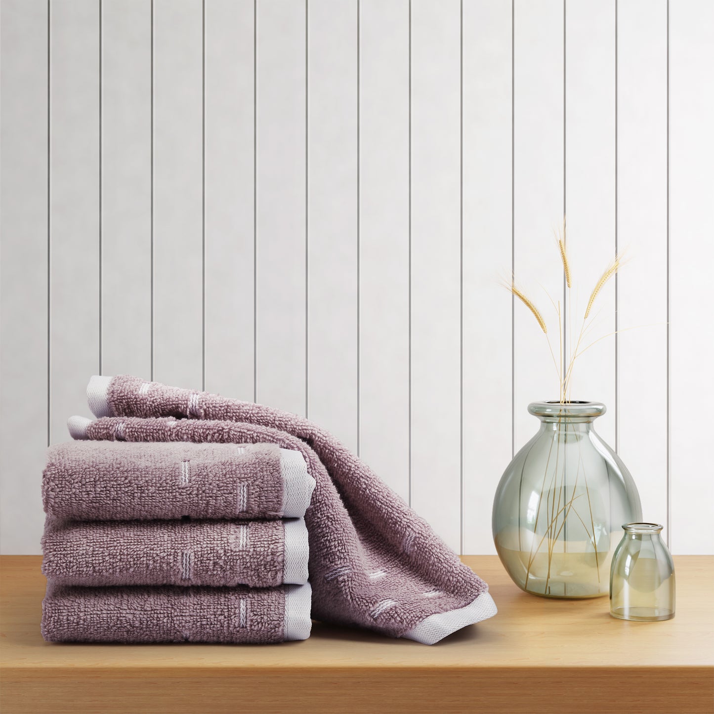 Airsoft 100% Cotton Face Towel Set (4 Pcs), 450 GSM, Solid, Light Violet