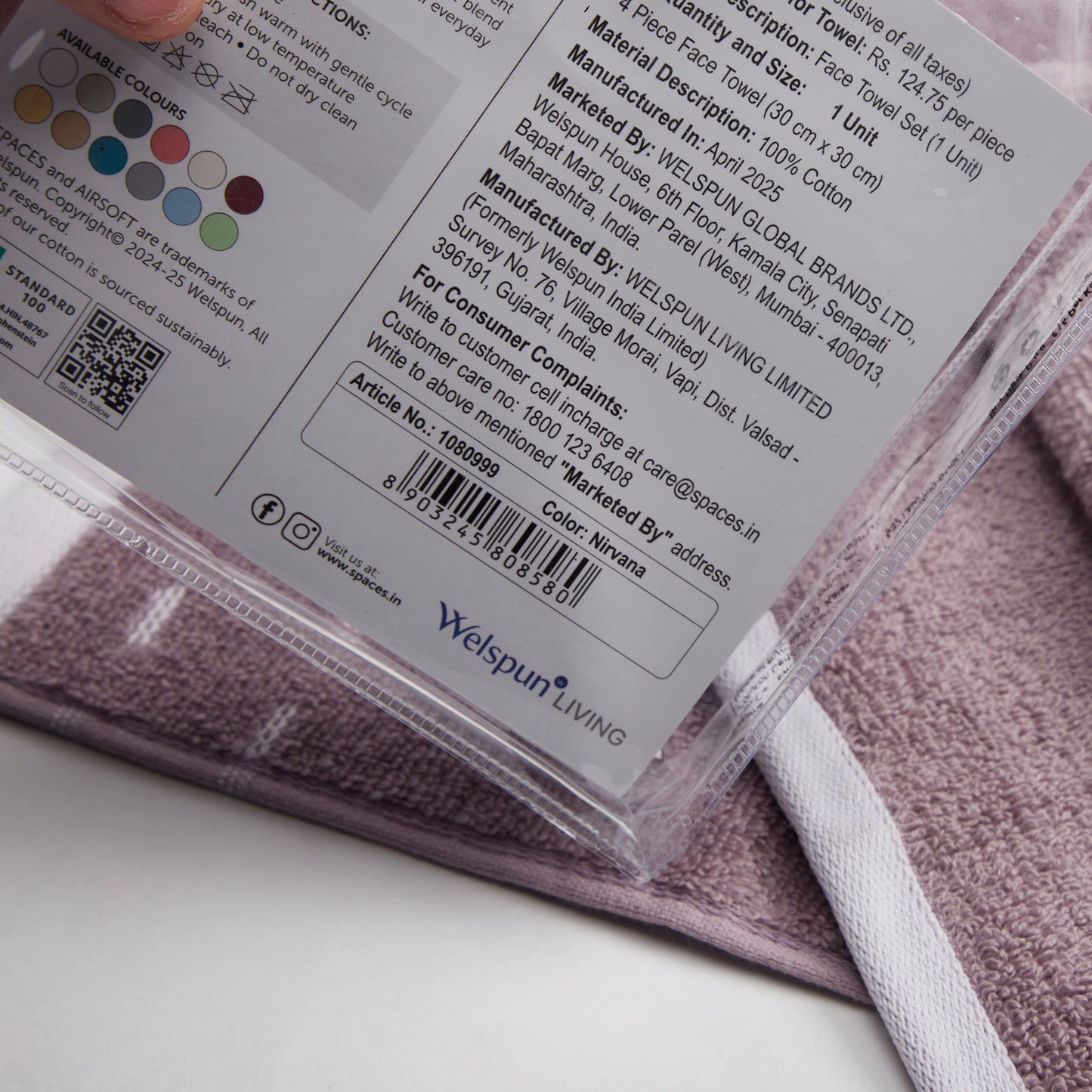 Airsoft 100% Cotton Face Towel Set (4 Pcs), 450 GSM, Solid, Light Violet