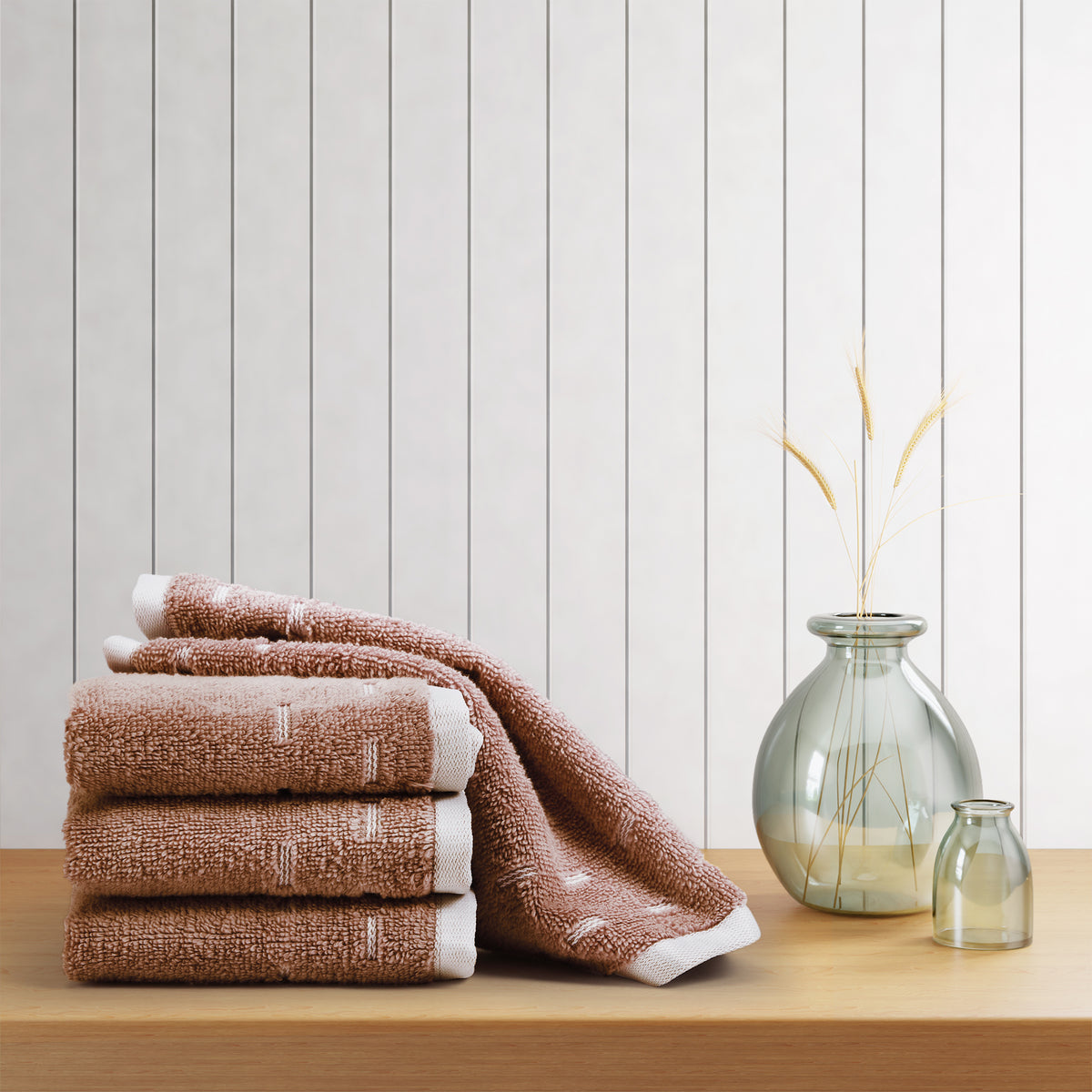 Airsoft 100% Cotton Face Towel Set (4 Pcs), 450 GSM, Solid, Light Brown