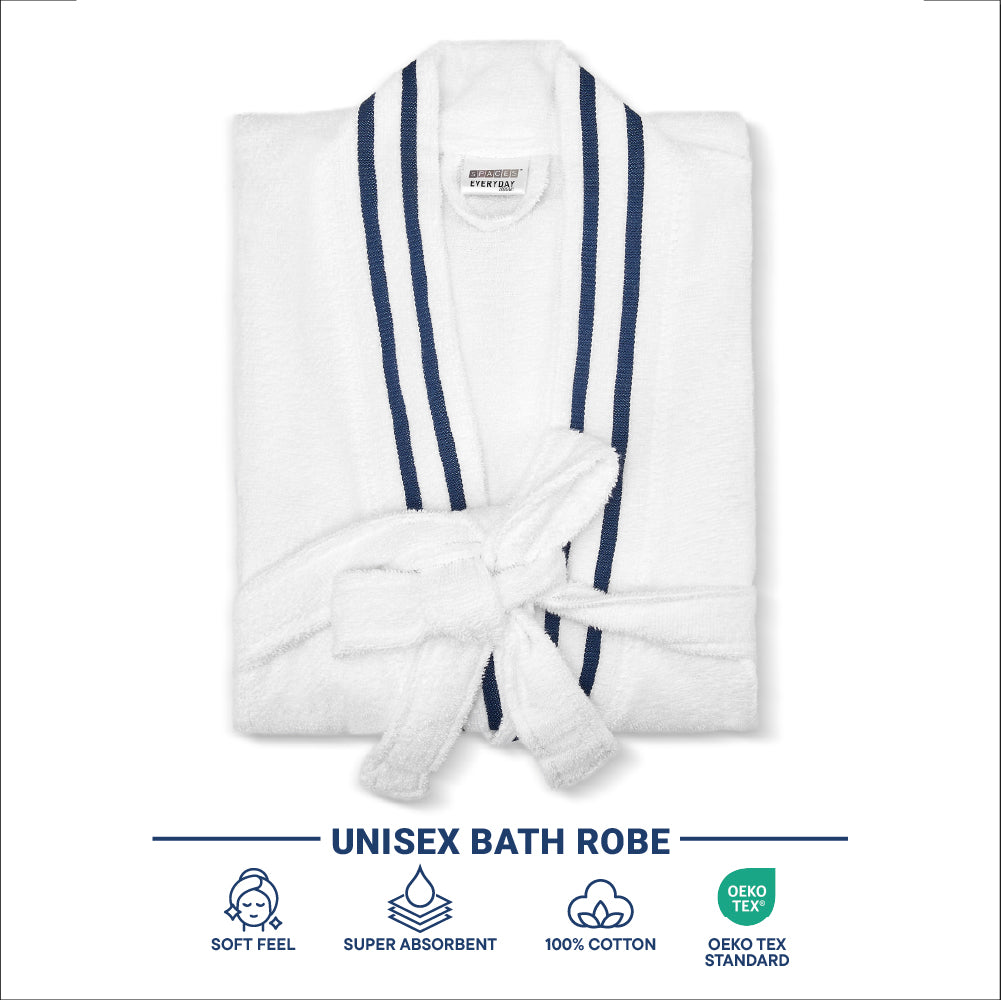 Airsoft 100% Cotton Medium Bath Robe, 300 GSM, Solid, White