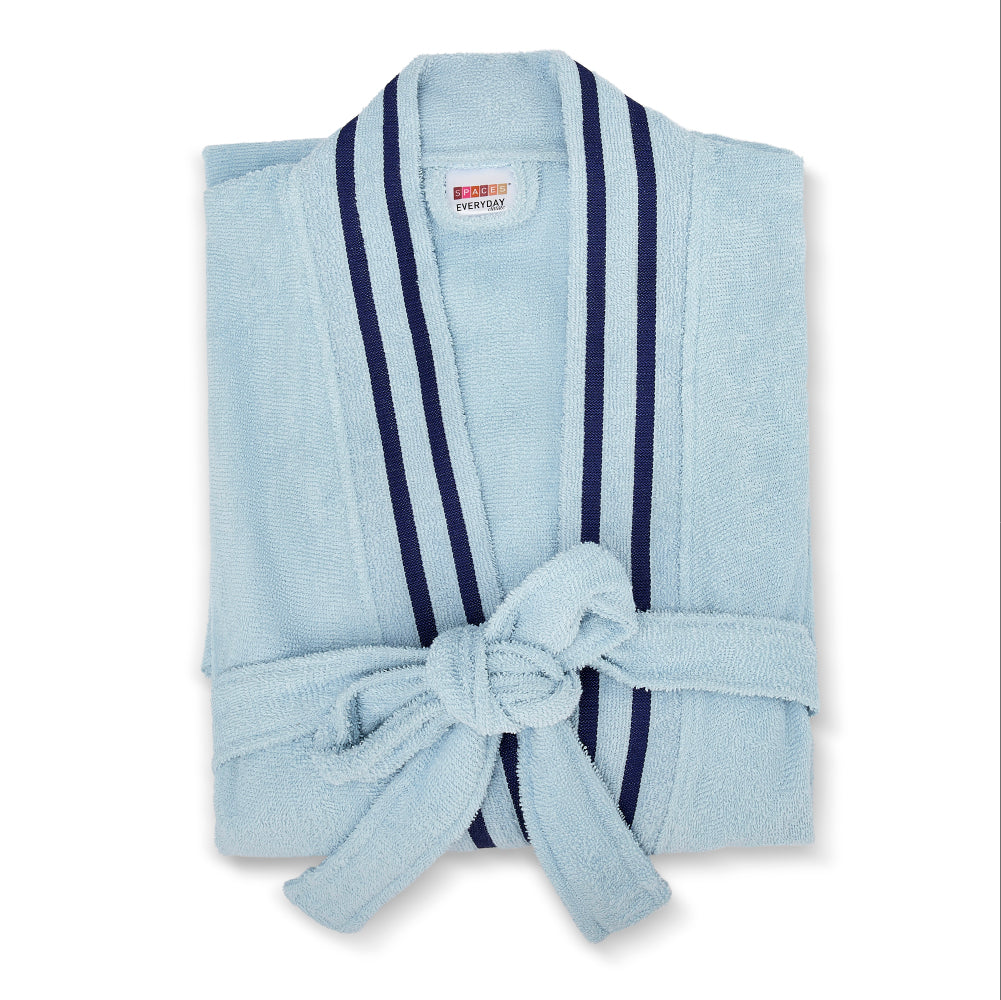 Airsoft 100% Cotton Medium Bath Robe, 300 GSM, Solid, Light Blue