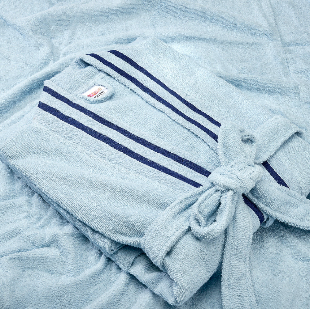 Airsoft 100% Cotton Medium Bath Robe, 300 GSM, Solid, Light Blue