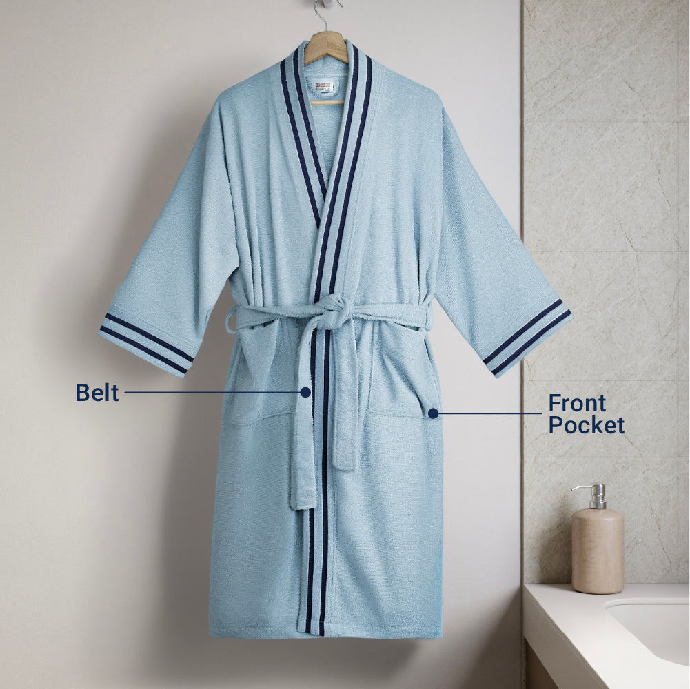 Airsoft 100% Cotton Medium Bath Robe, 300 GSM, Solid, Light Blue