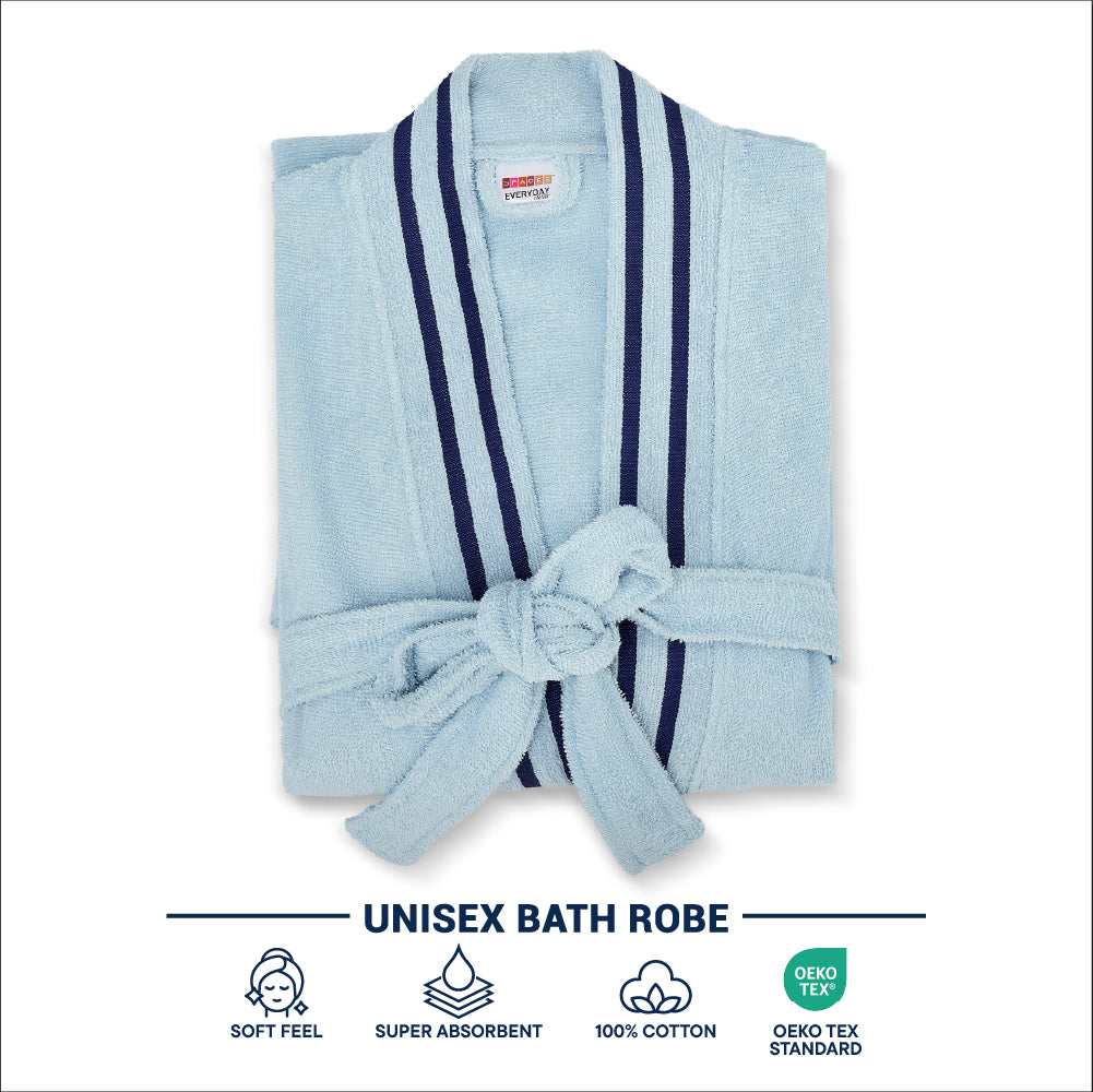 Airsoft 100% Cotton Medium Bath Robe, 300 GSM, Solid, Light Blue