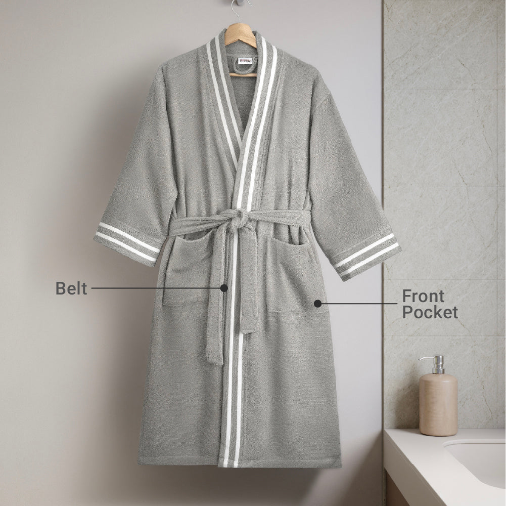 Airsoft 100% Cotton Bath Robe, 300 GSM, Solid, Grey