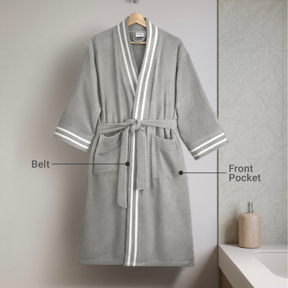 Airsoft 100% Cotton Bath Robe, 300 GSM, Solid, Grey