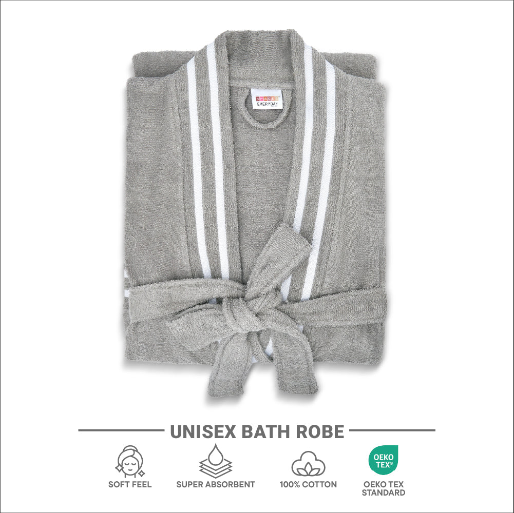 Airsoft 100% Cotton Bath Robe, 300 GSM, Solid, Grey