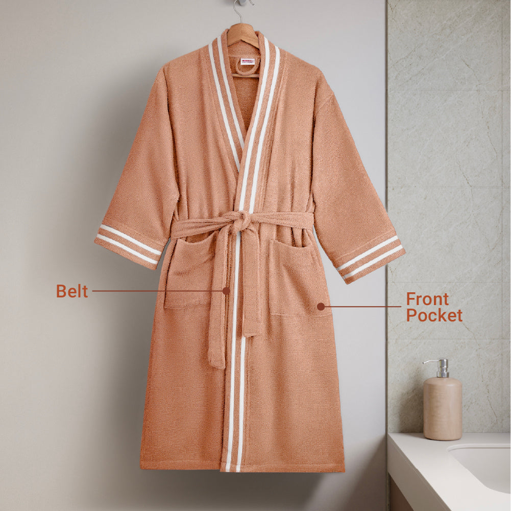 Airsoft 100% Cotton Bath Robe, 300 GSM, Solid, Light Brown