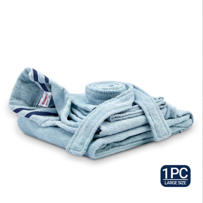 Airsoft 100% Cotton Large Bath Robe, 300 GSM, Solid, Light Blue