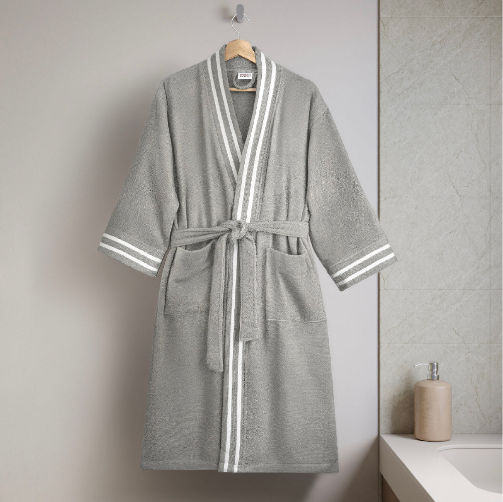 Airsoft 100% Cotton Bath Robe, 300 GSM, Solid, Grey
