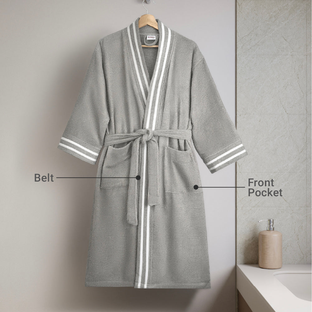 Airsoft 100% Cotton Bath Robe, 300 GSM, Solid, Grey