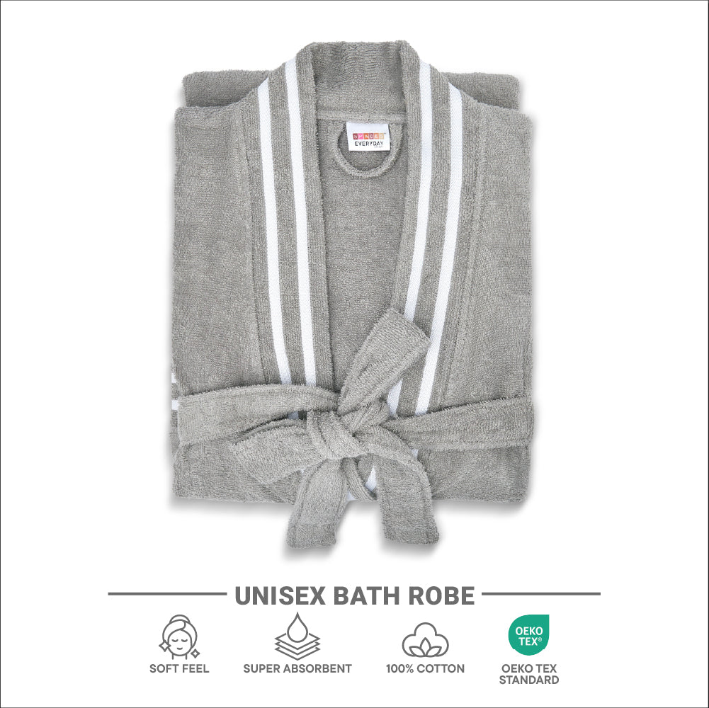 Airsoft 100% Cotton Bath Robe, 300 GSM, Solid, Grey