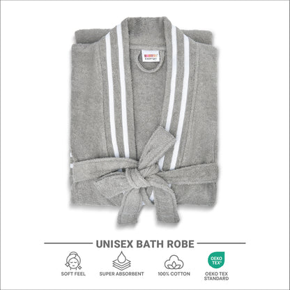 Airsoft 100% Cotton Bath Robe, 300 GSM, Solid, Grey