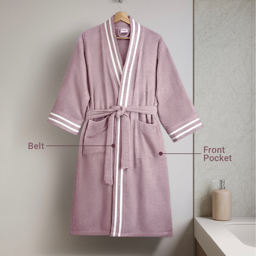 Airsoft 100% Cotton Bath Robe, 300 GSM, Solid, Light Violet