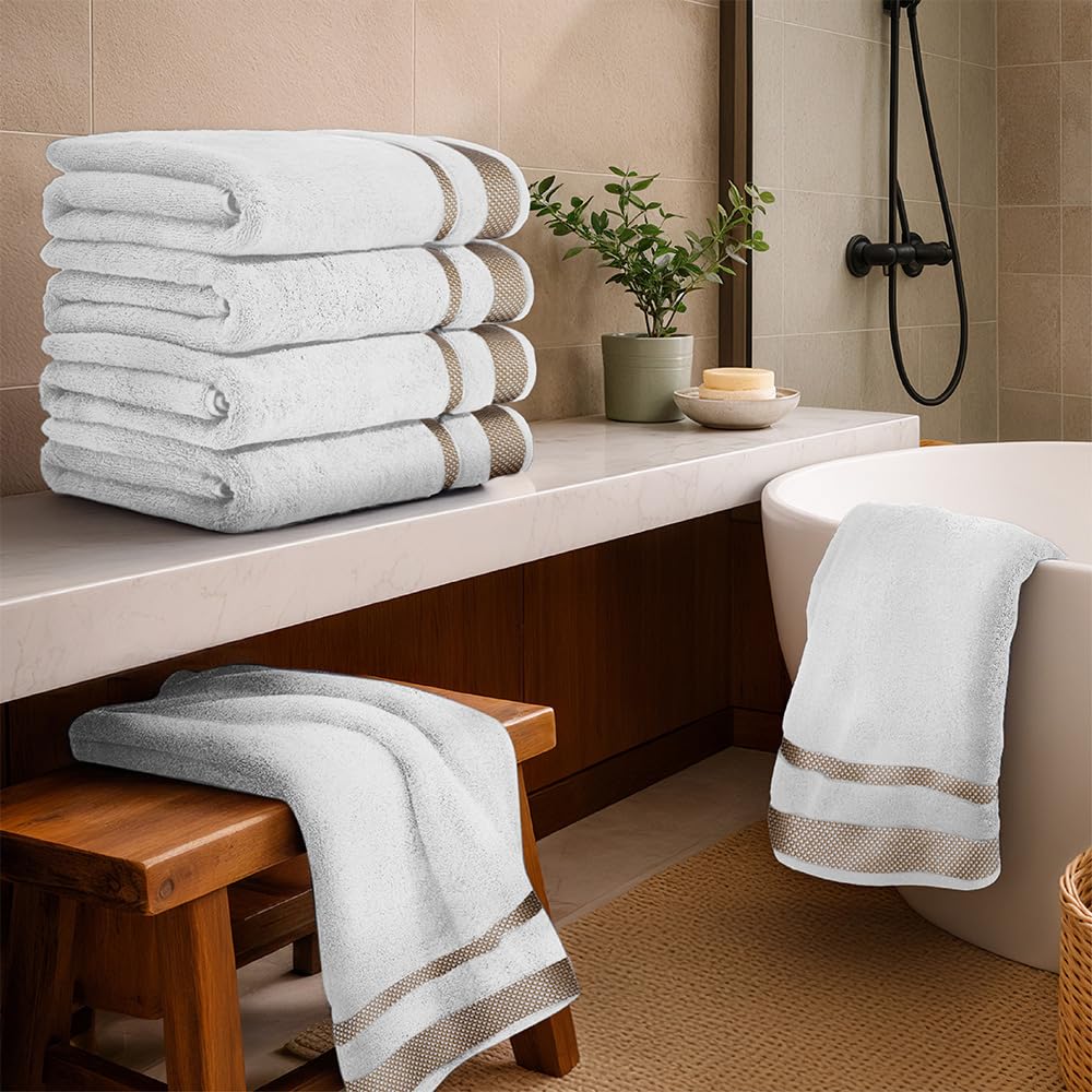 Spaces Hygro Cotton 600 GSM Dobby Bath Towels – 2 Pack, White