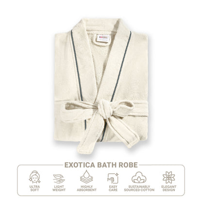 Exotica 100% Cotton Bath Robe, 350 GSM, Solid, White