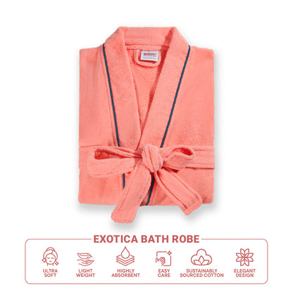 Exotica 100% Cotton Bath Robe, 350 GSM, Solid, Multi