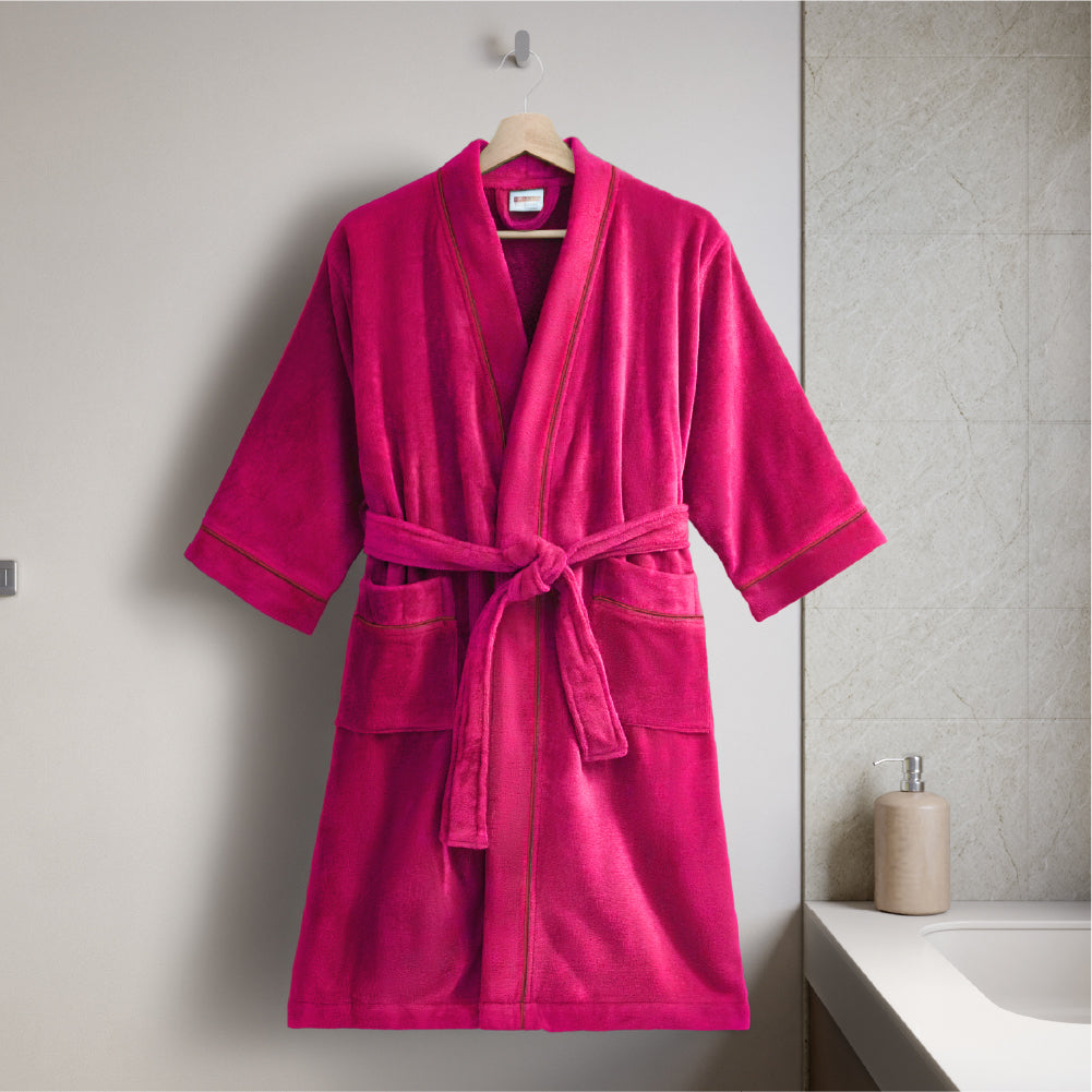 Exotica 100% Cotton Bath Robe, 350 GSM, Solid, Dark Red