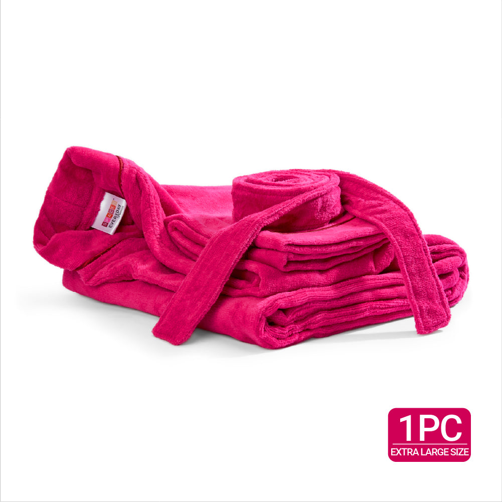 Exotica 100% Cotton Bath Robe, 350 GSM, Solid, Dark Red