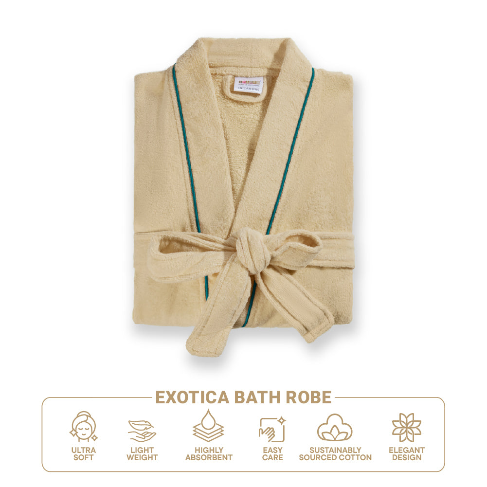 Exotica 100% Cotton Extra Large Bath Robe, 350 GSM, Solid, Light Brown