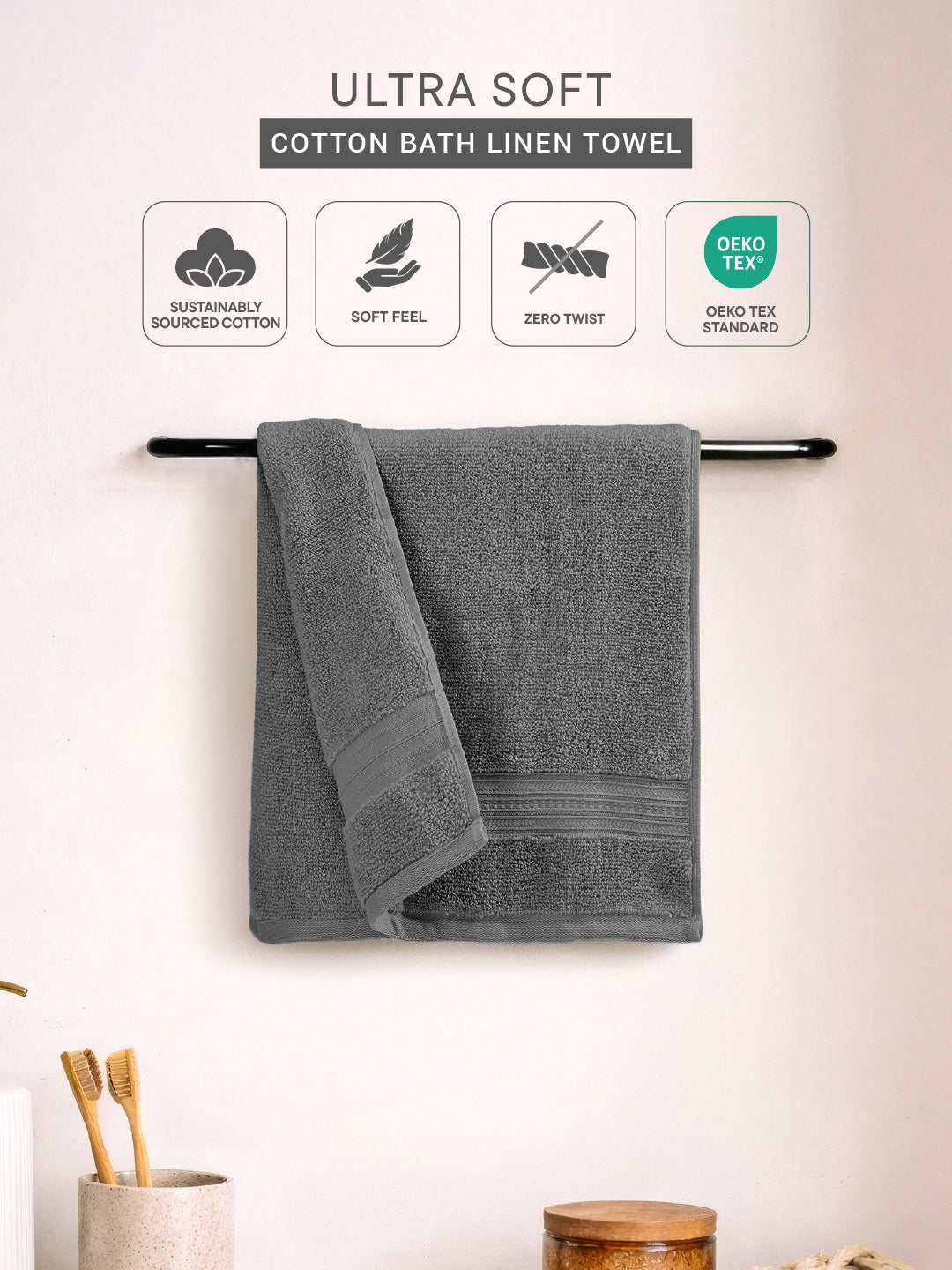 Opulent 100% Cotton Hand Towel, 550 GSM, Solid, Dark Grey