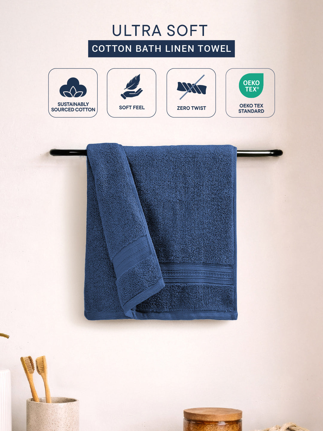 Opulent 100% Cotton Hand Towel, 550 GSM, Solid, Light Blue